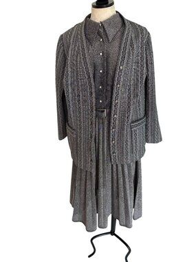 Hopewell Custom Sizes Womens Metallic Knit Dress and Jacket Set Size XL Silver